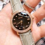 Copy Cartier Rose Gold Black Dial 33mm Ladies Watch Diamond Bezel